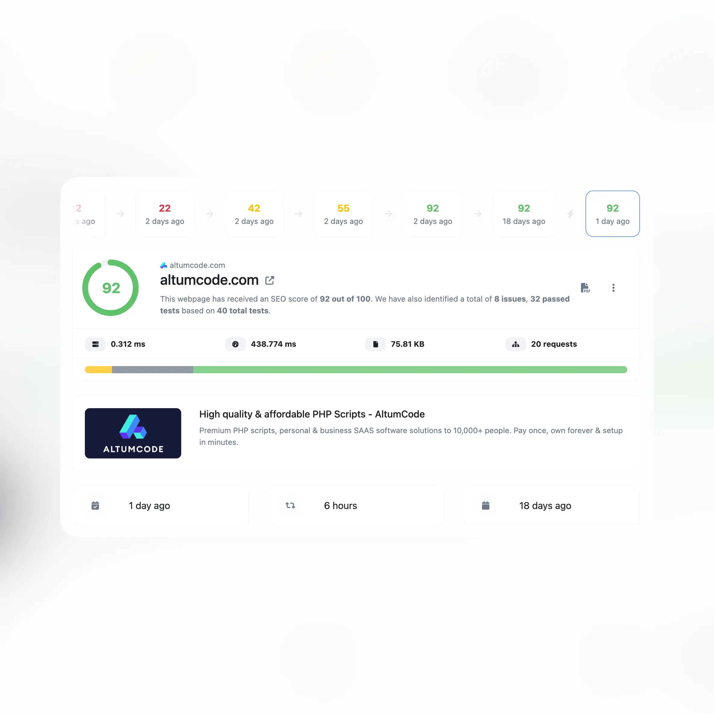Capture d’écran du suivi historique des audits