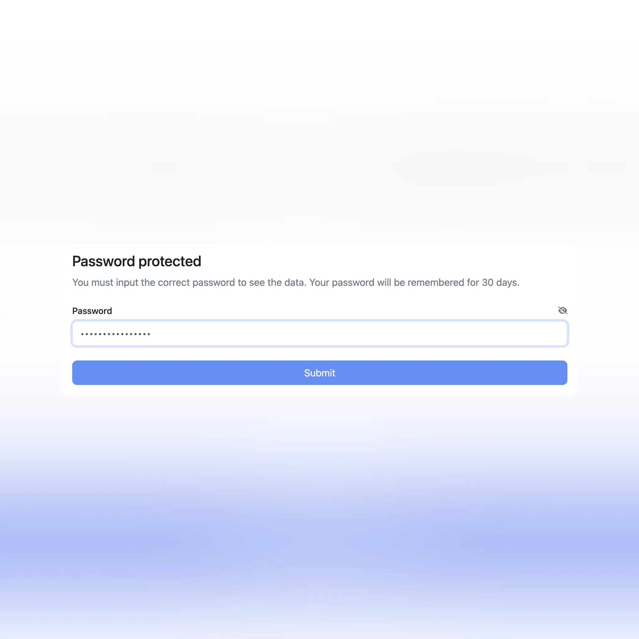 Capture d’écran de la protection par mot de passe des audits